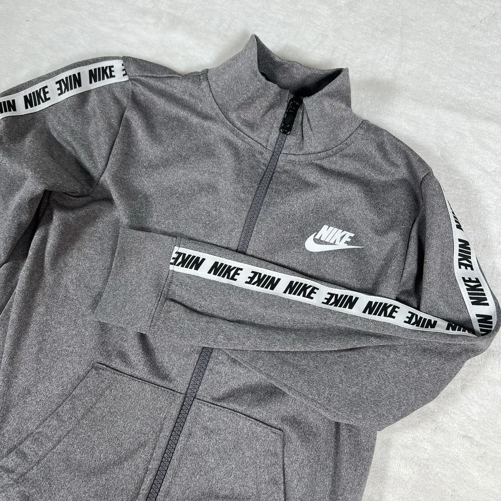 Nike Boys‎ Gray White Long Sleeve Zip Front Hoodie Jacket Size 7 Block Taping
